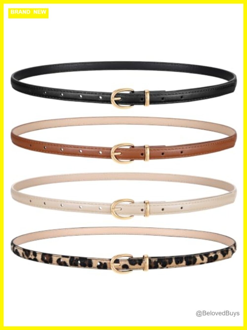 Women Skinny Belt 4 Pack Faux Leather Thin Belt with Gold Buckle